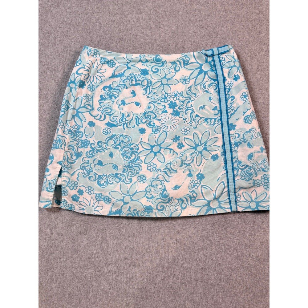 Lilly Pulitzer Women Blue White Floral Lion Print Skort Mini Skirt Size 0